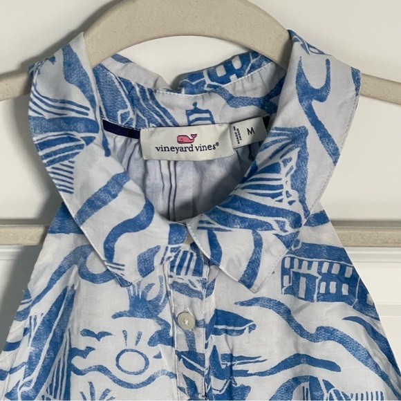 Vineyard Vines halter lighthouse fit flare Dress blue white 47150 - Picture 4 of 16